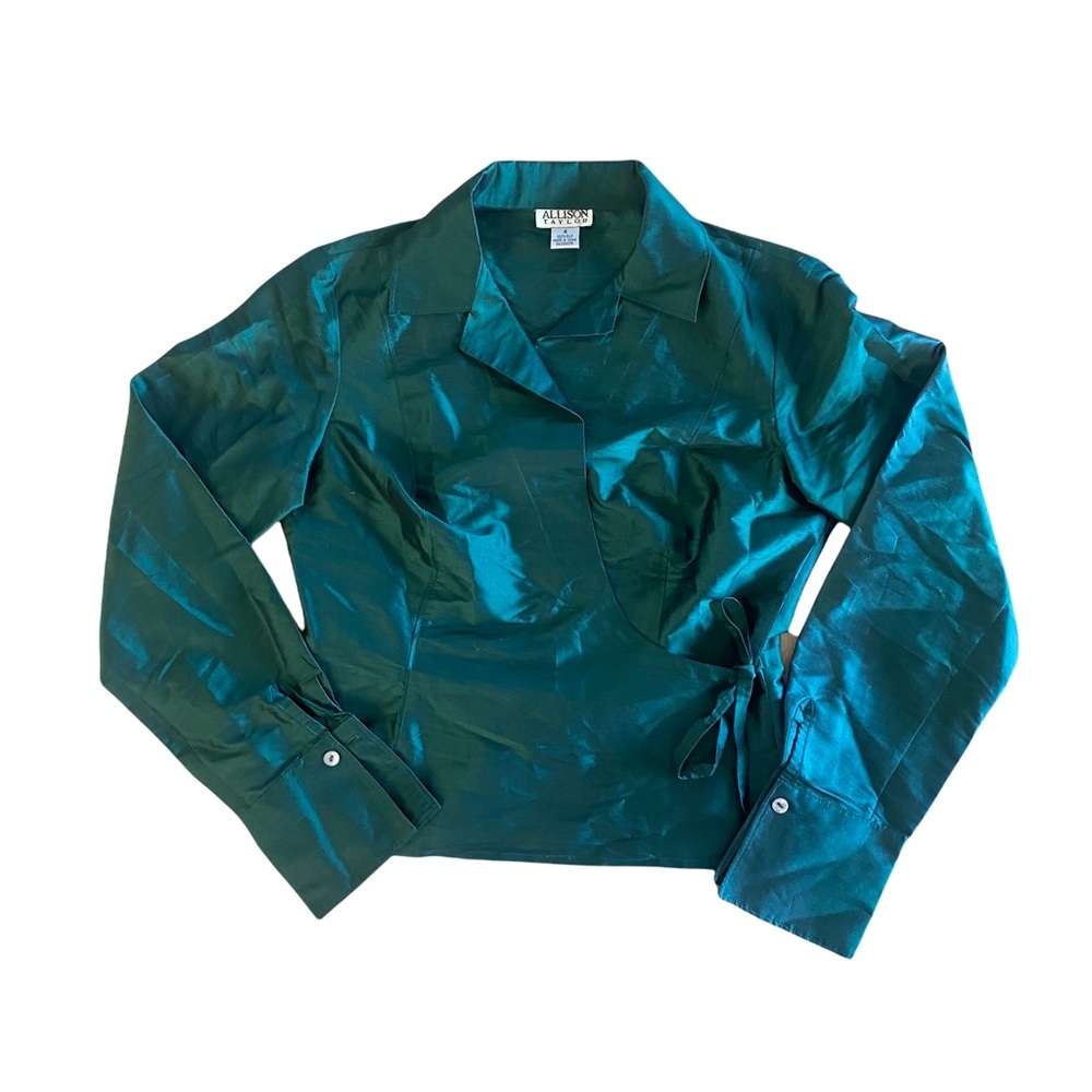 Vintage Silk Green Tie Front Top